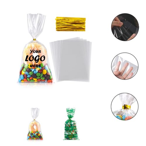 3" x 1.5"x 11" Custom Printed Clear Cellophane Treat Bag