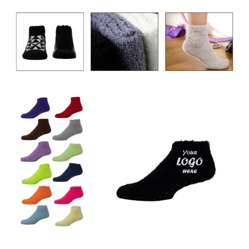 Fuzzy Grip Footie Socks With Embroidered Logo Design