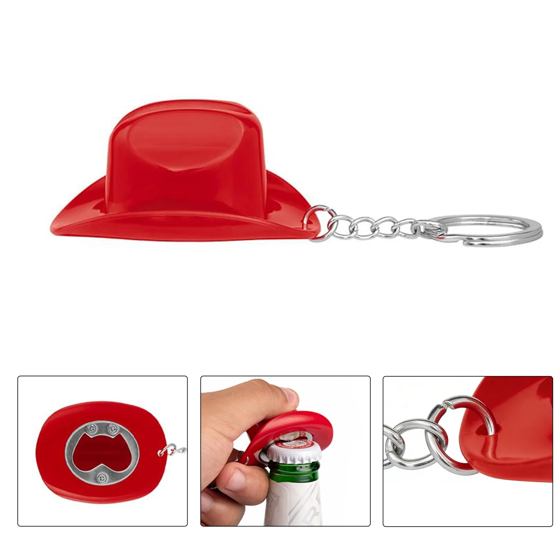 Cowboy Hat Bottle Opener Keychain With Split Ring