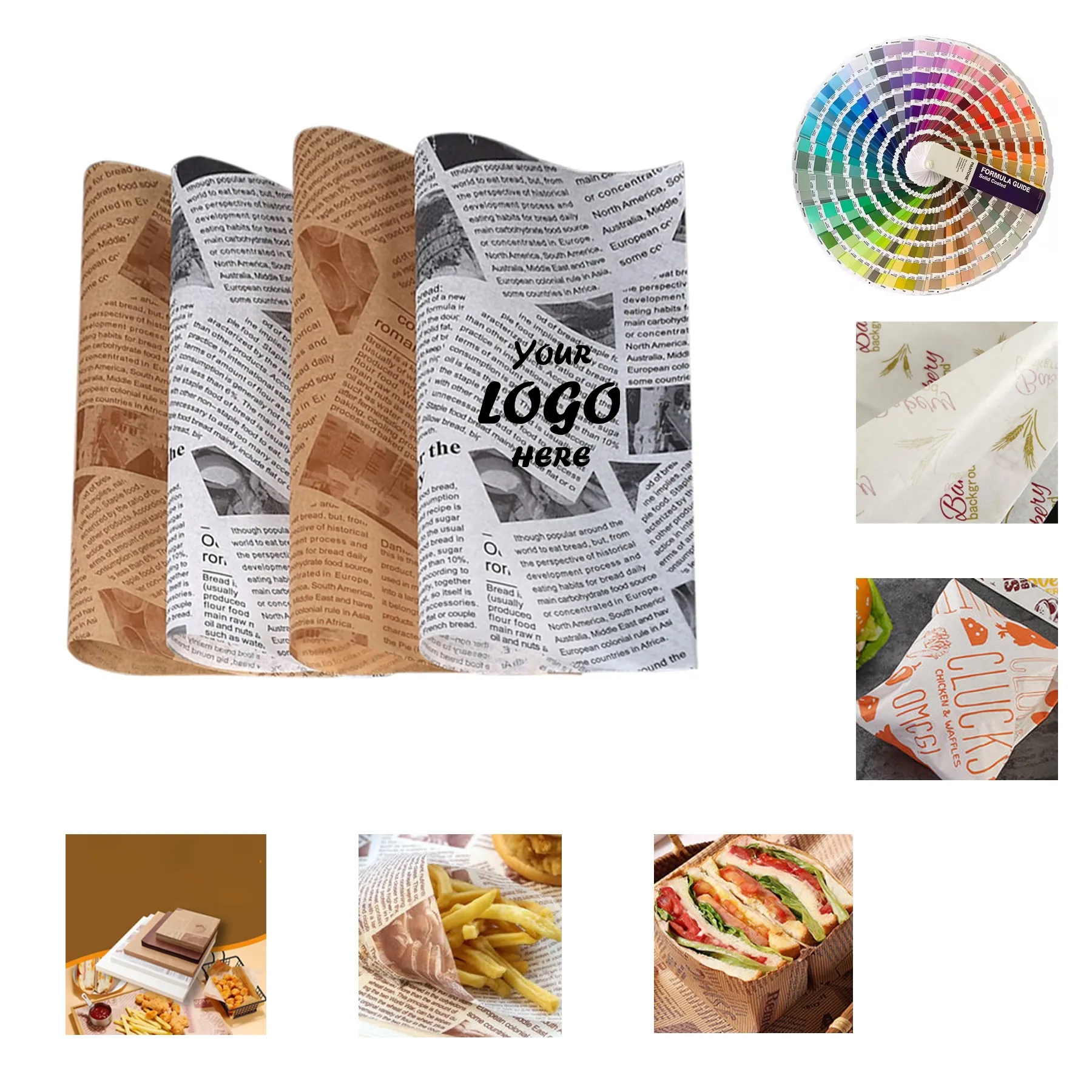 Grease Proof Kraft Food Wrap For Baskets And Snacks