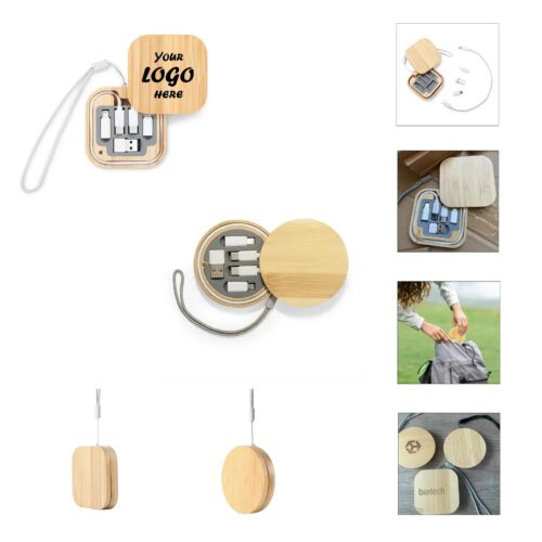 Wooden Grain Multi Cable Adapter Kit For Travel Tech