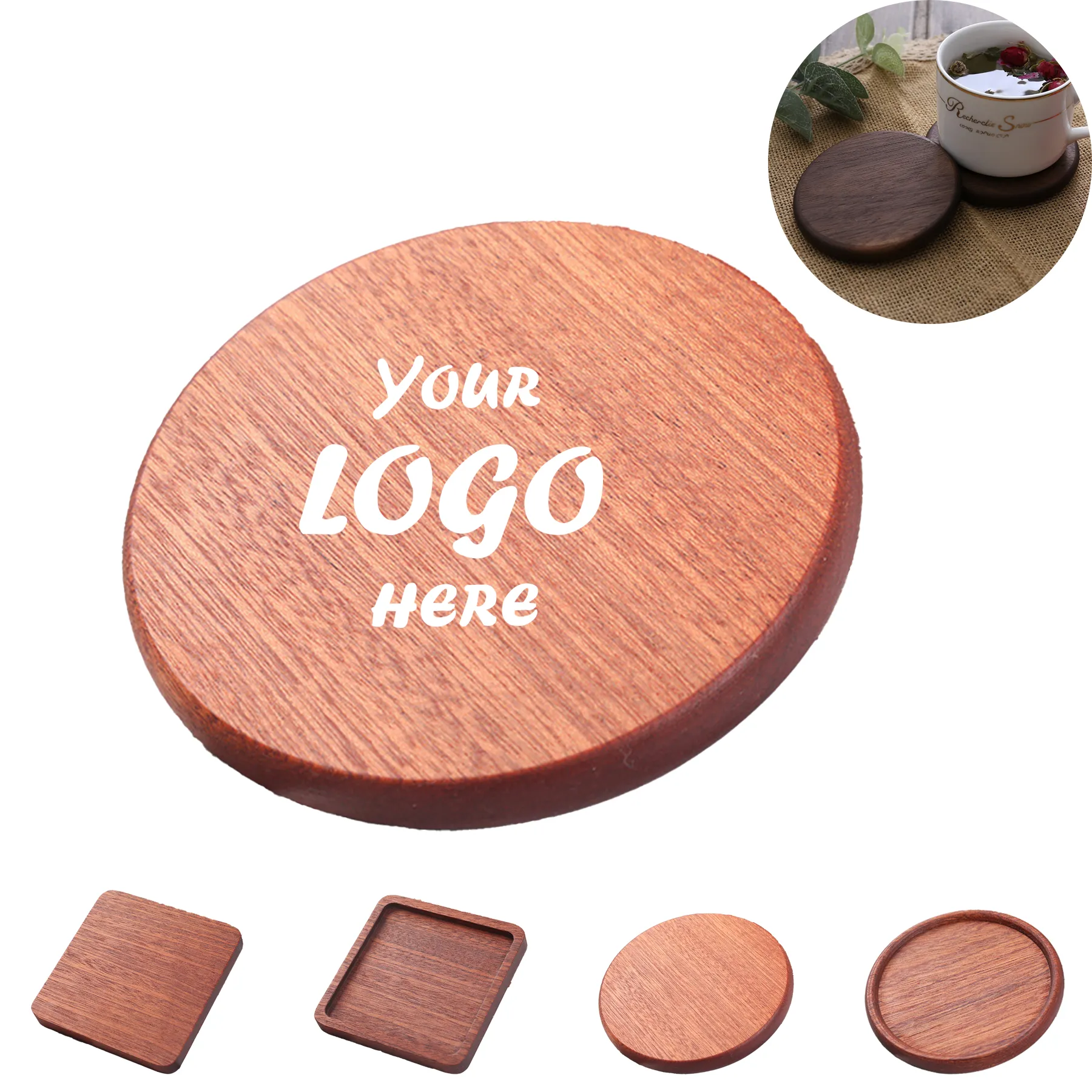 Round Walnut Wood Drink Coaster For Tabletops