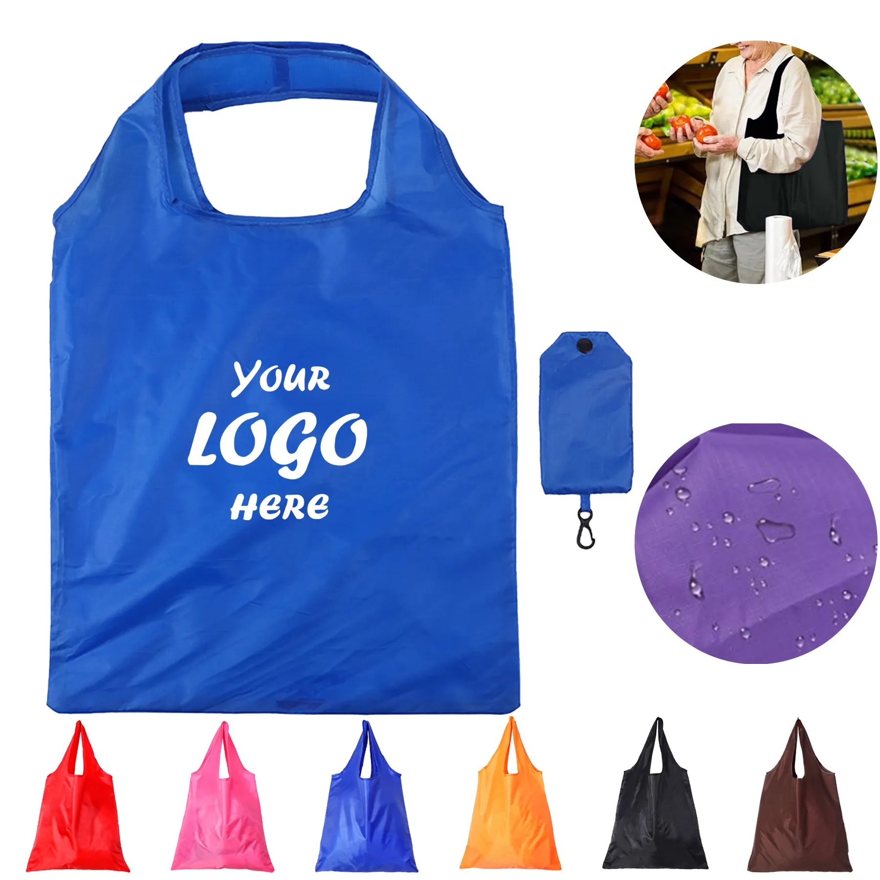 Foldable Reusable Shopping Tote Bag With Snap Pouch
