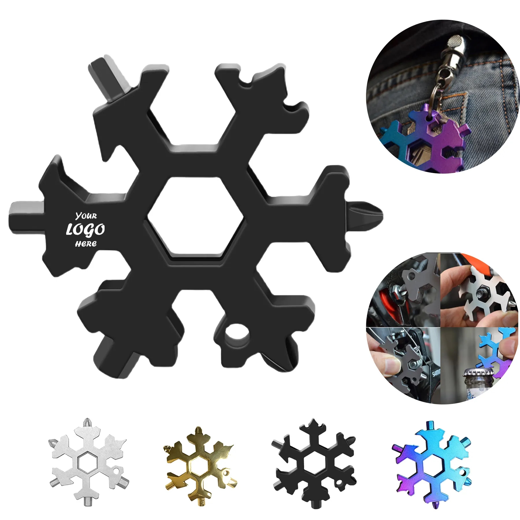 Snowflake Stainless Steel Multi Tool Keychain Wrench