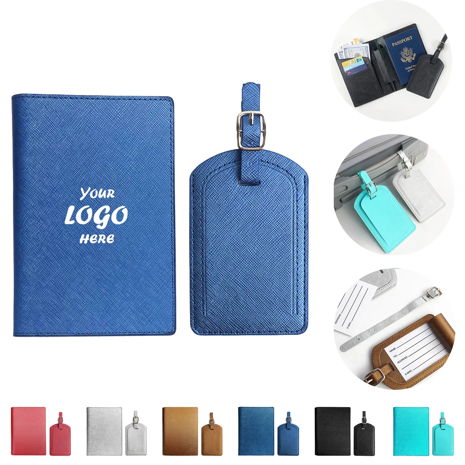 PU Leather Travel Passport Holder And Luggage Tag Set