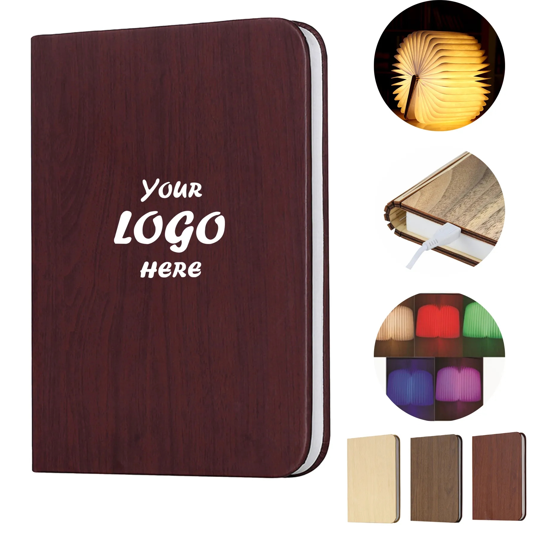 Foldable Wooden Book Lamp With Three Light Colors