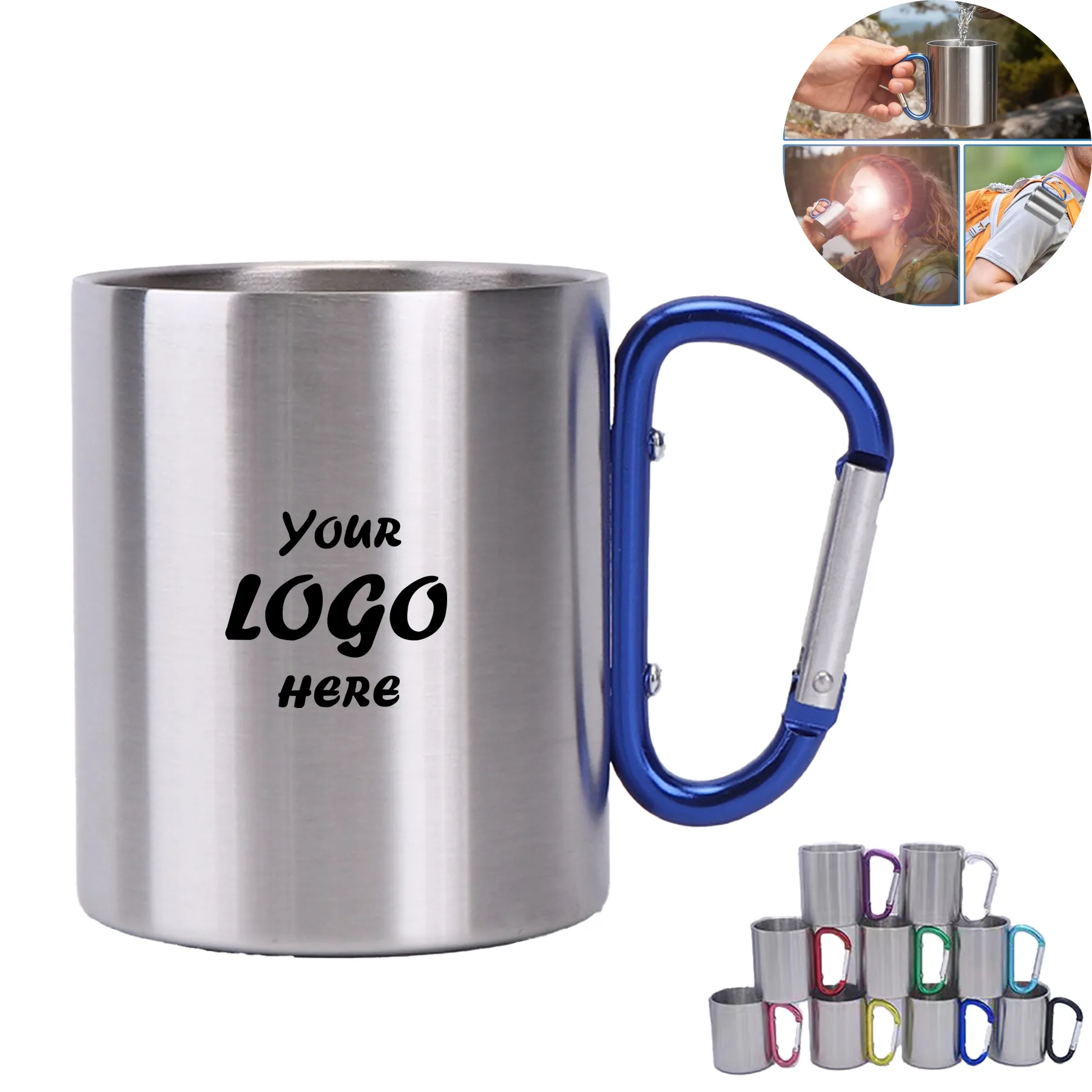10 Oz Stainless Steel Camping Cup With Carabiner Handle