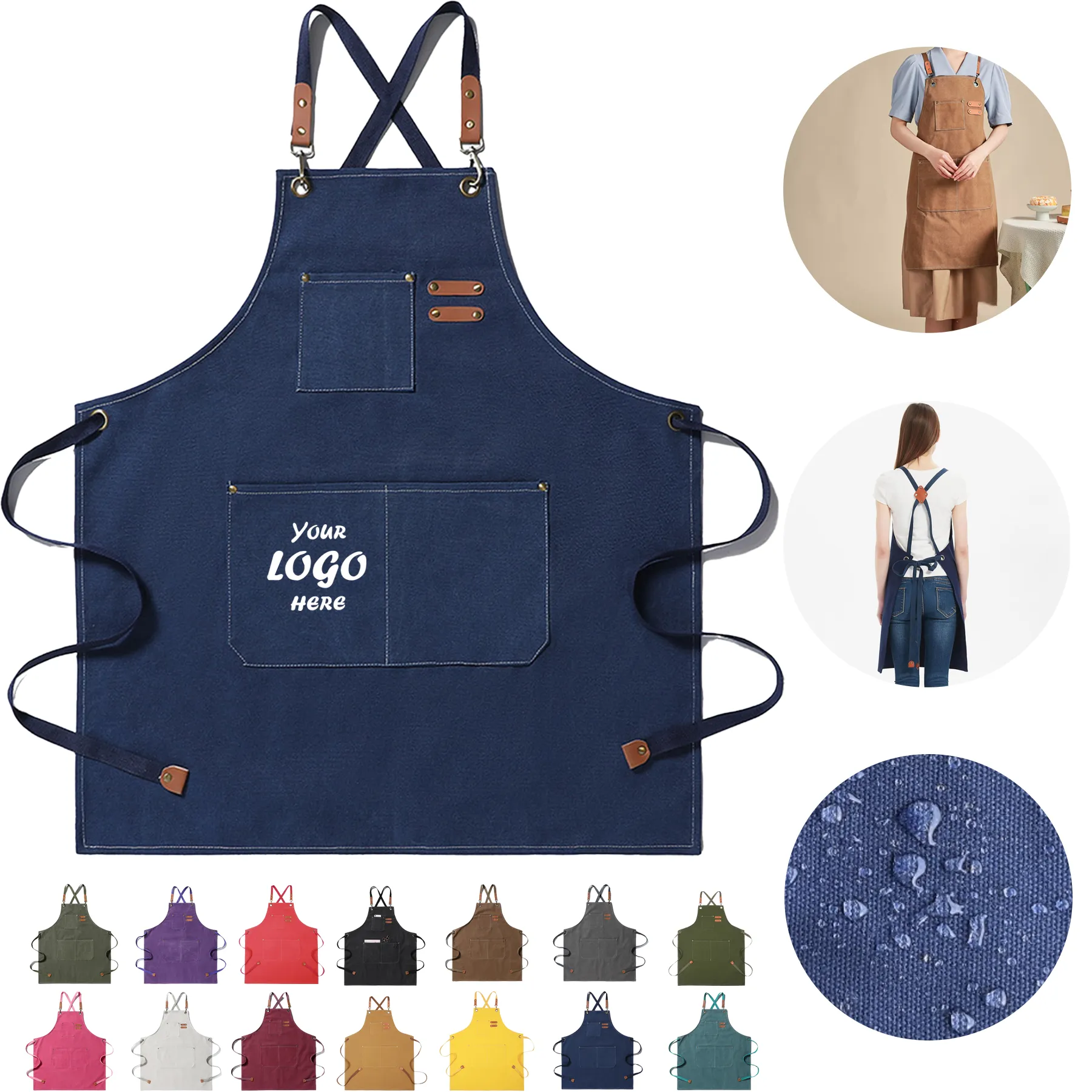 Cross Back Canvas Chef Apron With Front Pockets