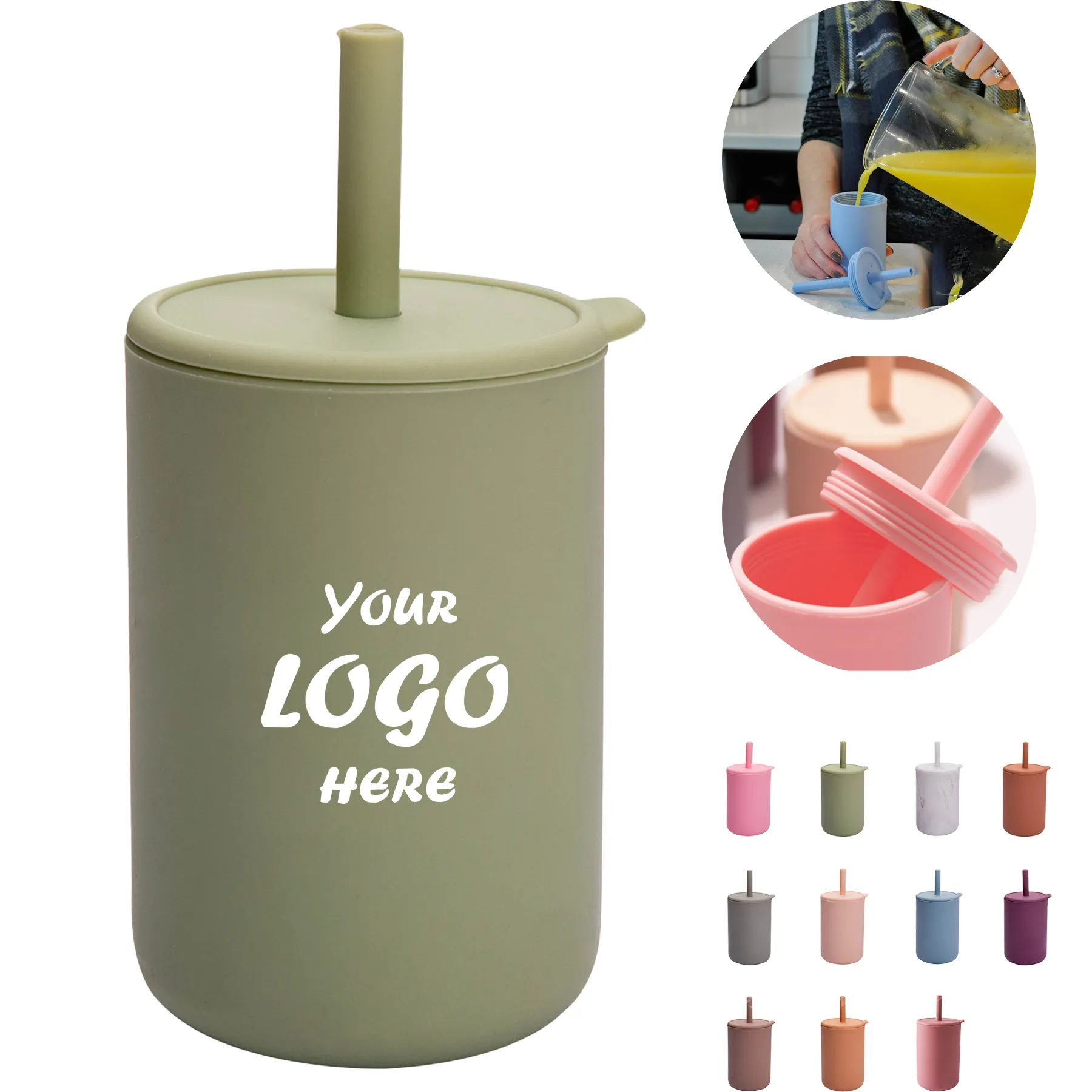 Baby Silicone Sippy Cup With Straw Lid