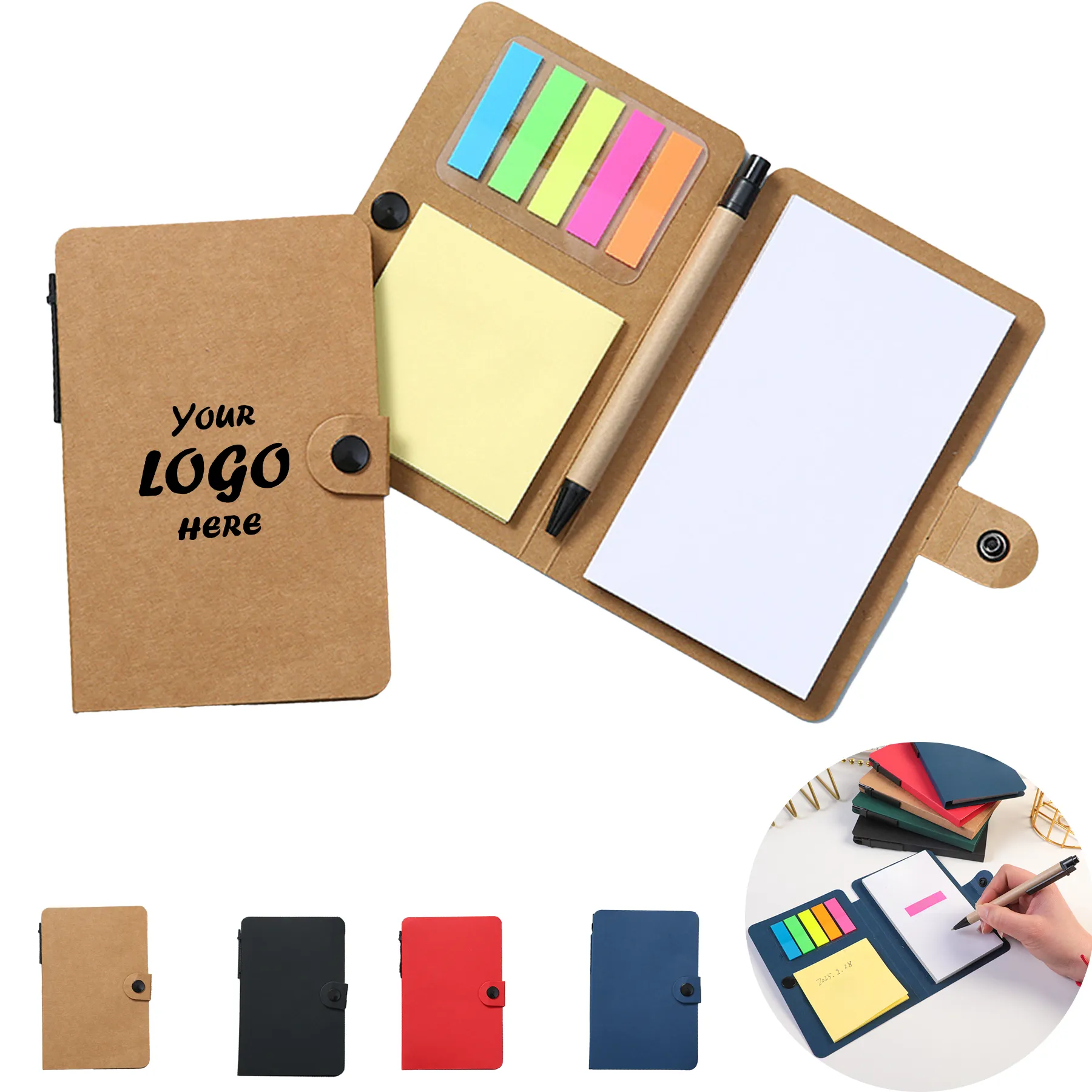 Portable Kraft Memo Notebook With Sticky Notes And Pen