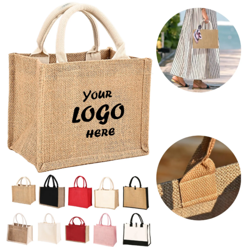 Reusable Laminated Burlap Grocery Tote Bag With Handle