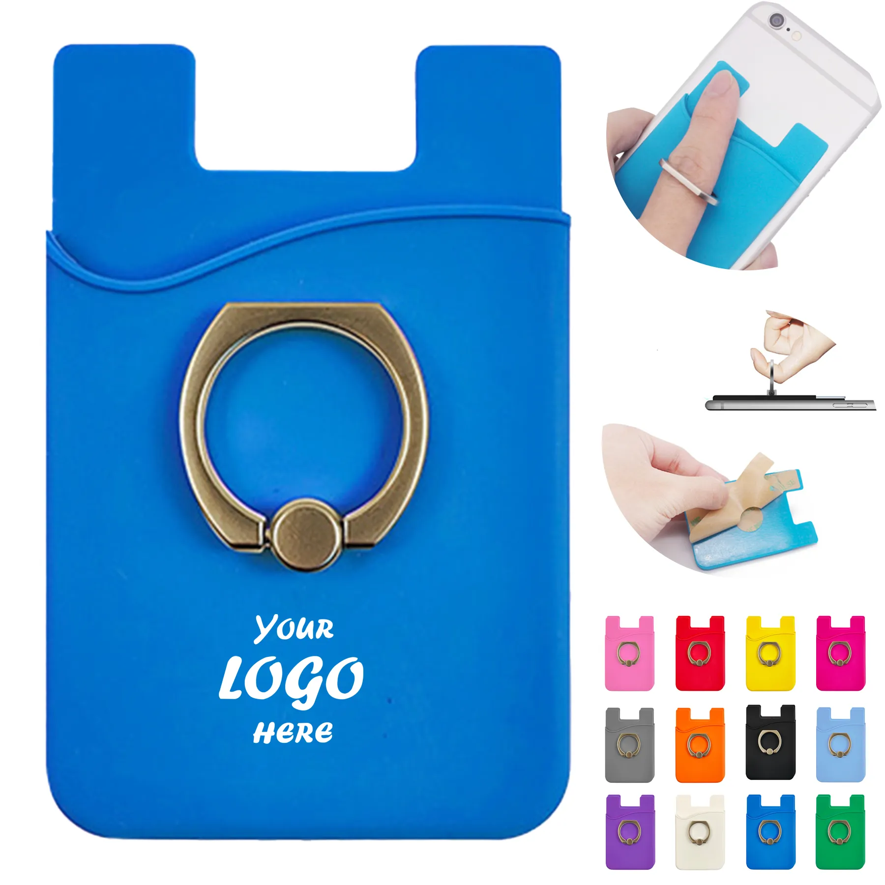 Silicone Phone Wallet Card Holder With Ring Stand