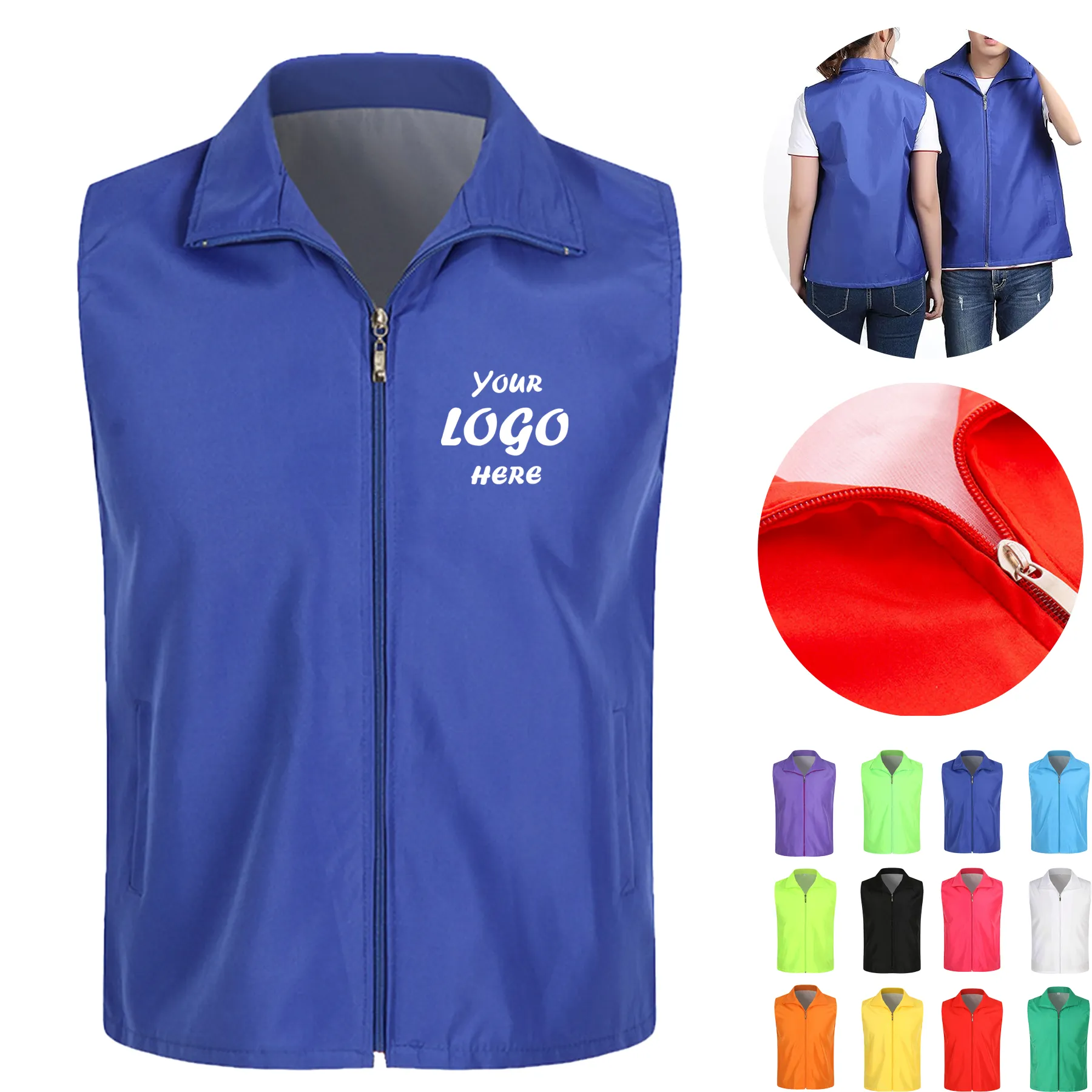 Polyester Volunteer Activity Vest With Front Zipper