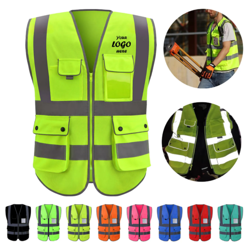 Reflective Safety Vest With Utility Pockets And Zipper