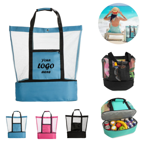 Mesh Beach Tote Bag With Detachable Cooler Bottom
