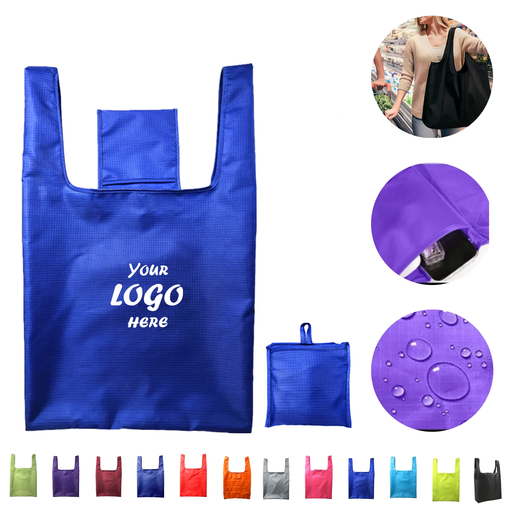 Foldable Reusable Grocery Tote With Pouch