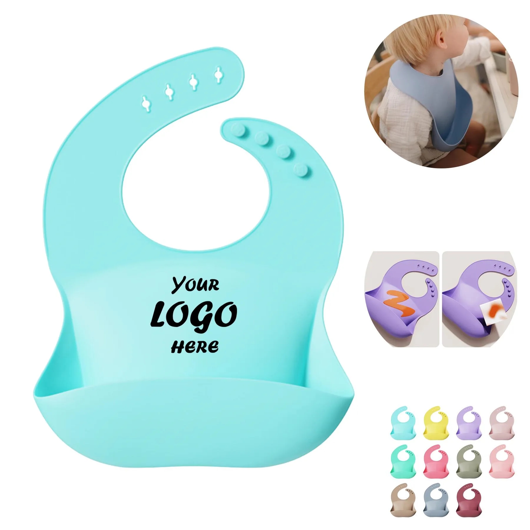 Adjustable Silicone Baby Bib With Food Catching Pocket