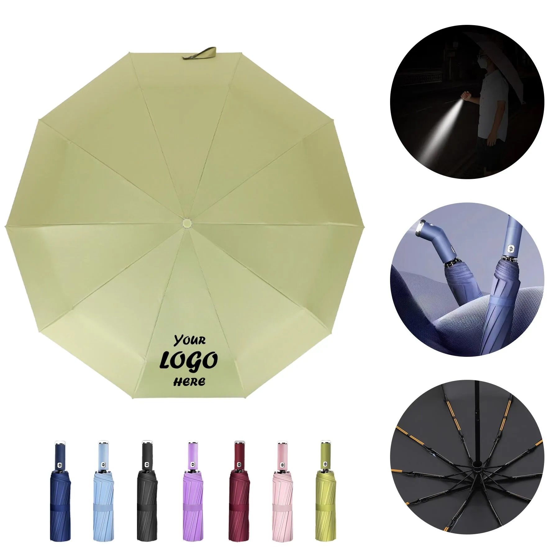 Compact Inverted LED Folding Umbrella For Rain Travel