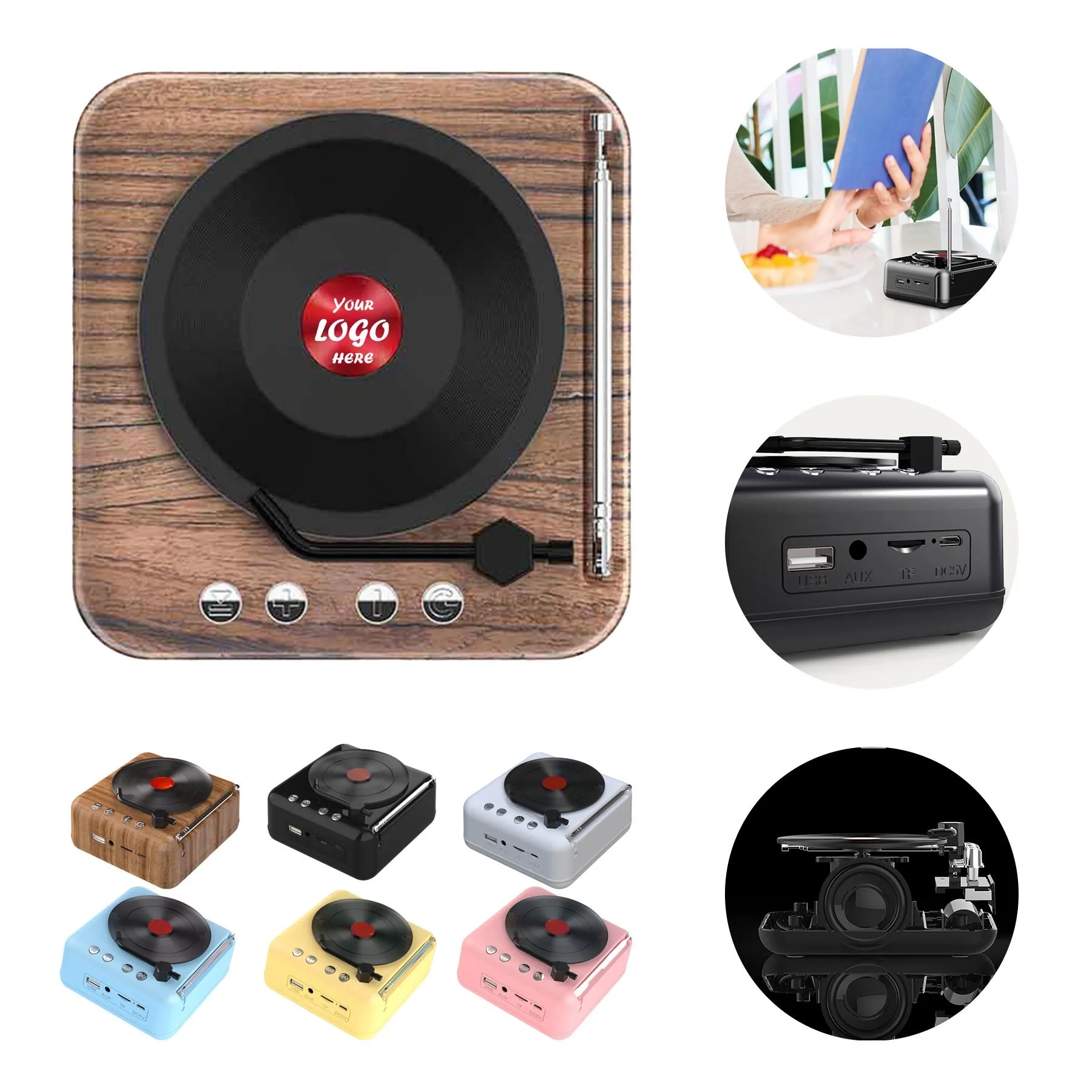 Retro Vinyl Record Bluetooth Speaker With Rotating Disc