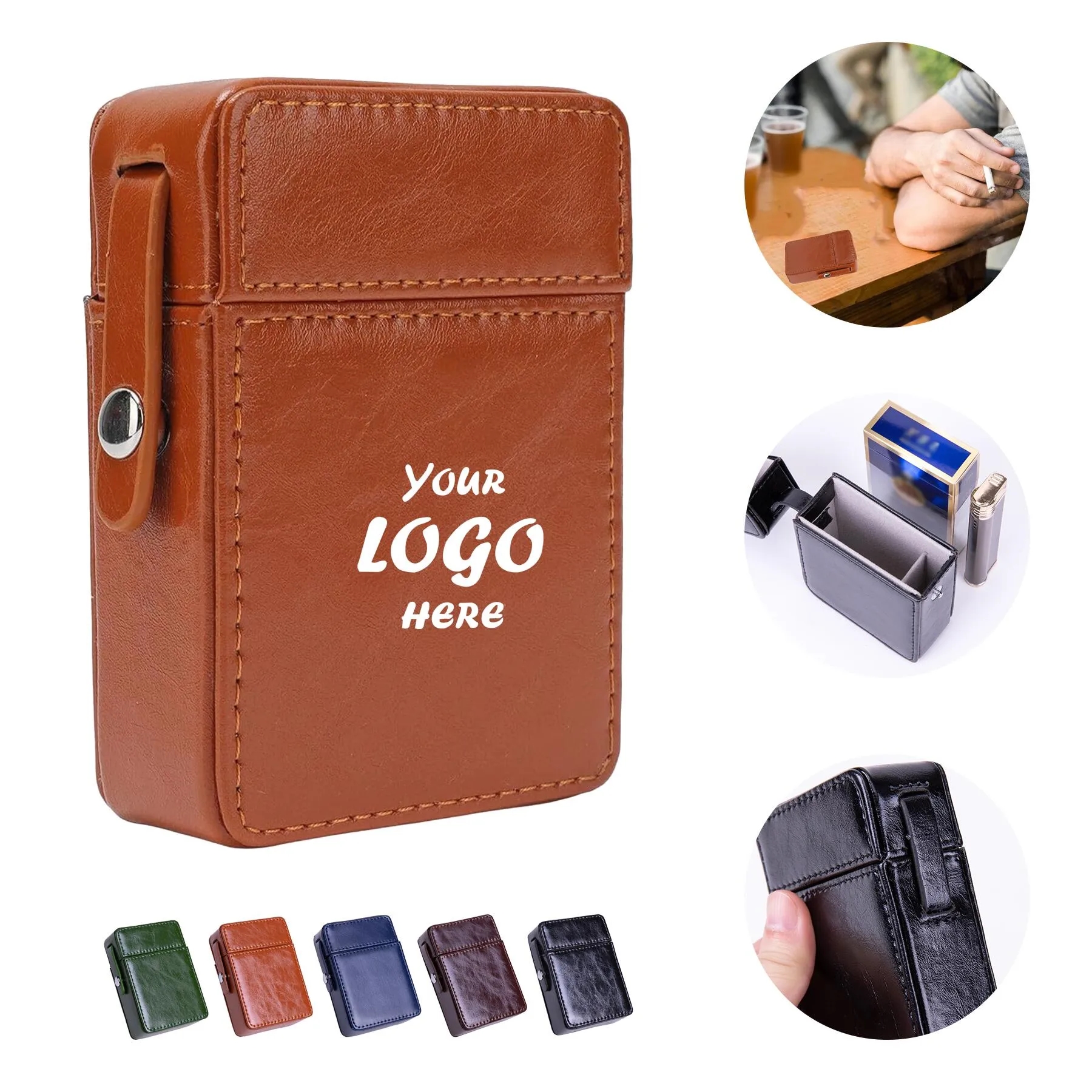 Magnetic Polyurethane Cigarette Case With Lighter Pocket