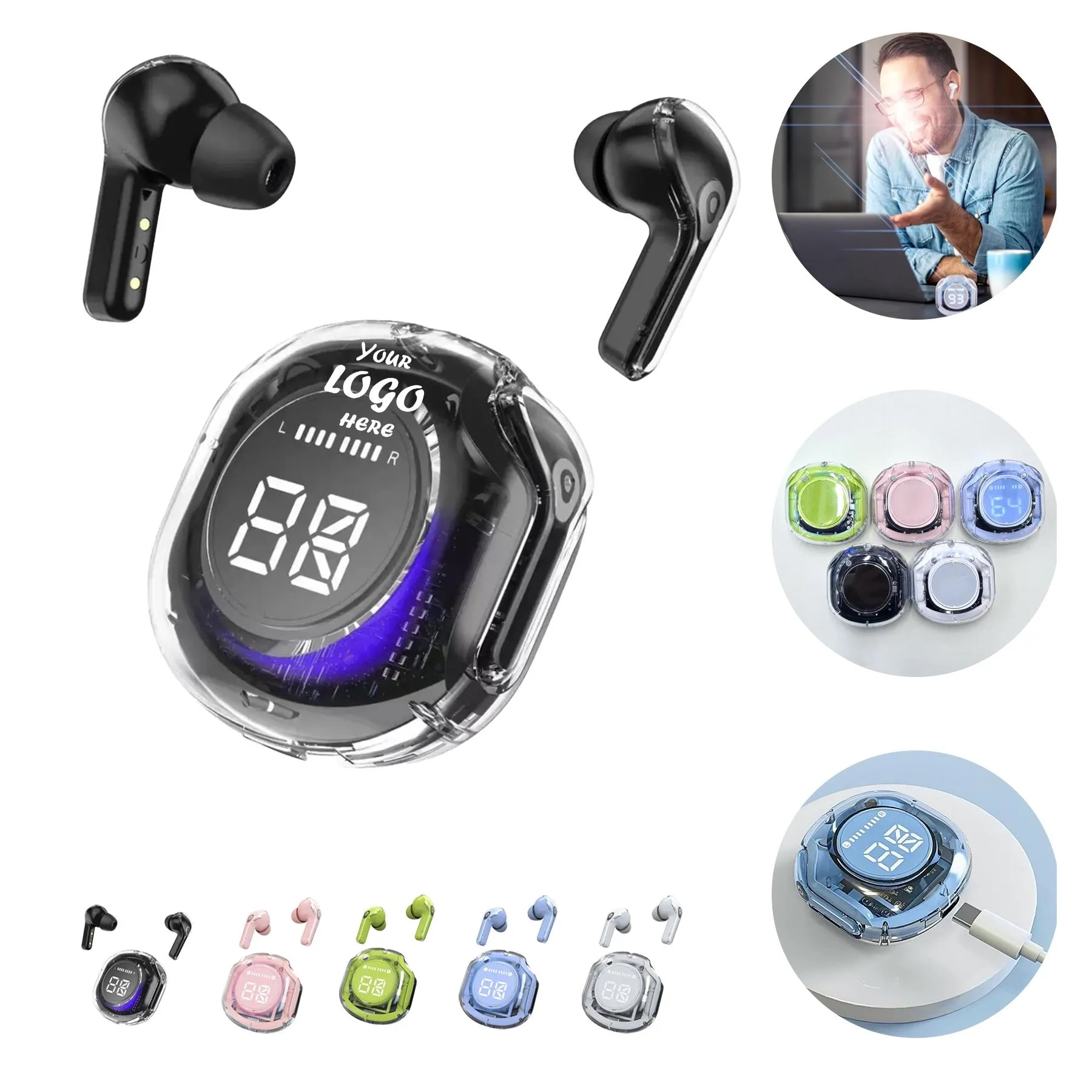 Wireless Earbuds With Dual Digital Battery Display