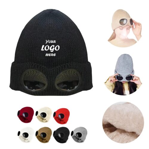 Warm Unisex Goggle Knit Beanie For Winter Sports