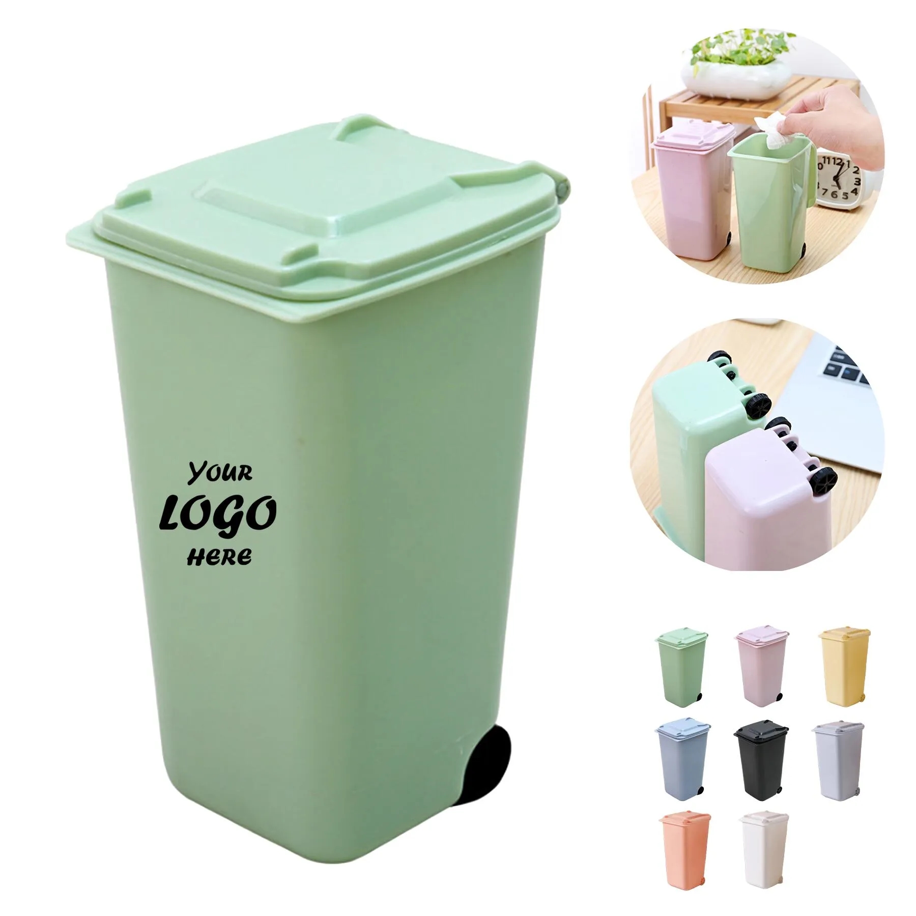 Mini Desktop Trash Can With Swing Lid For Workspaces