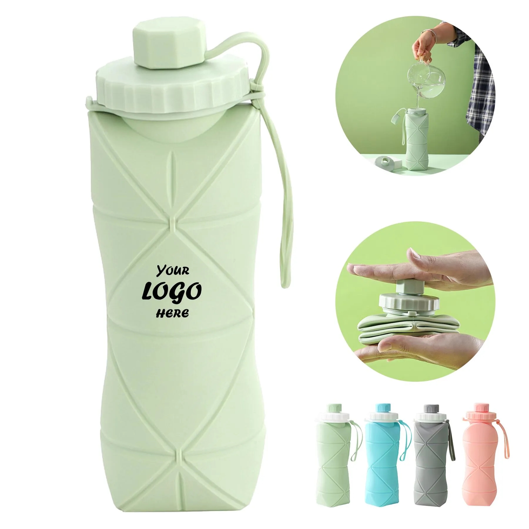 Collapsible Silicone 600ml Water Bottle For Travel