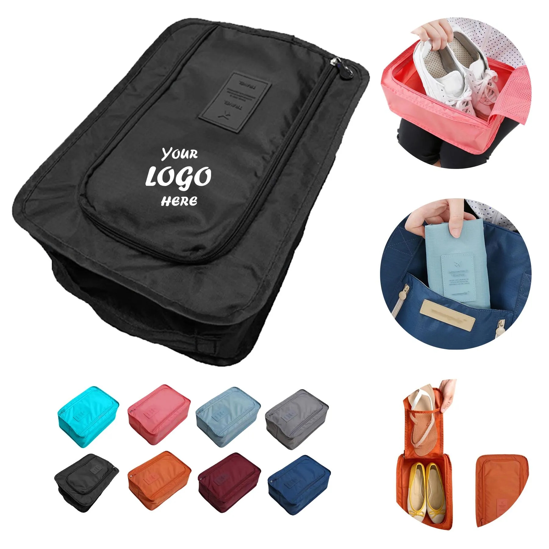 Waterproof Nylon Travel Shoe Bag With Mesh Layer