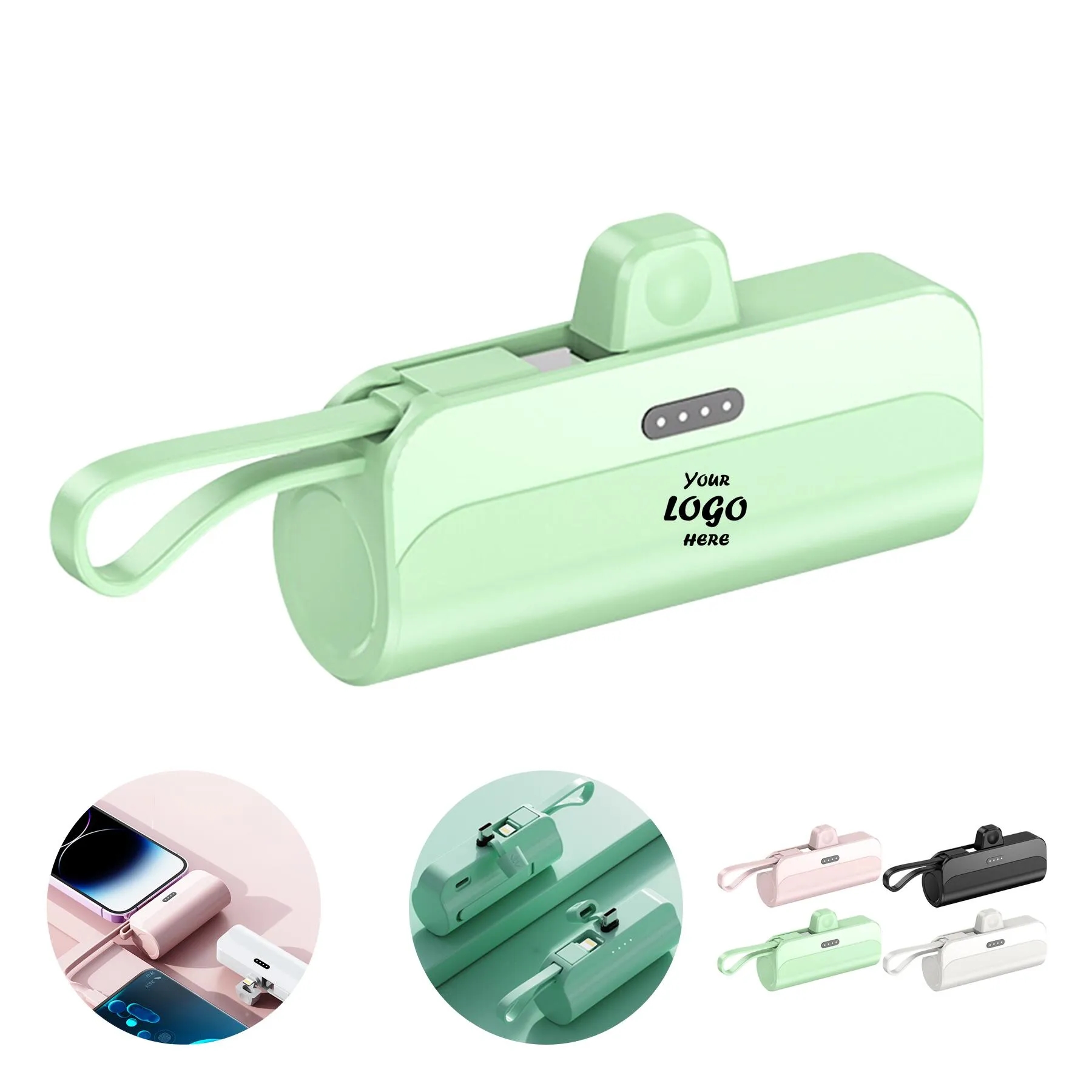 Pocket Capsule Power Bank 5000mAh With Built In Cable