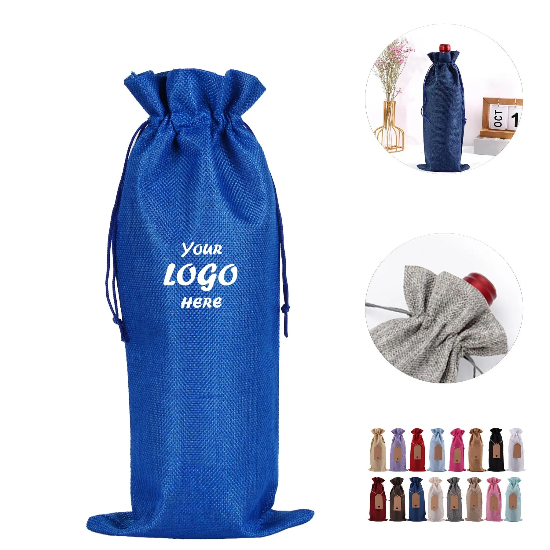 Rustic Burlap Wine Bottle Gift Bag With Drawstring