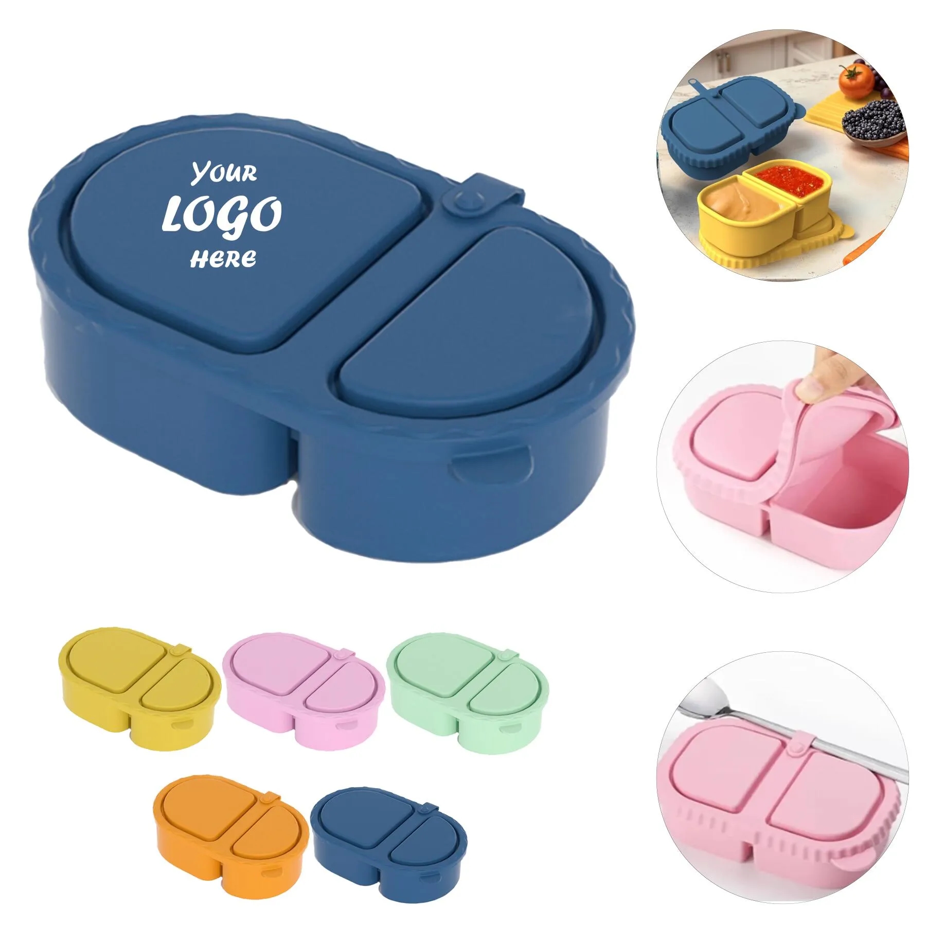 Double Compartment Silicone Snack Container With Lids