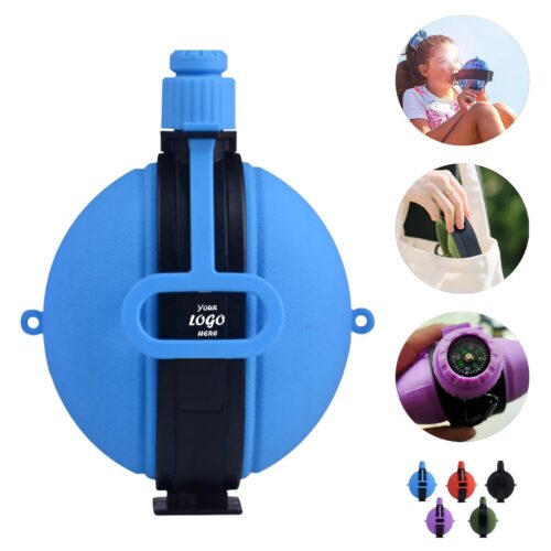 Collapsible Silicone Camping Water Bottle With Compass