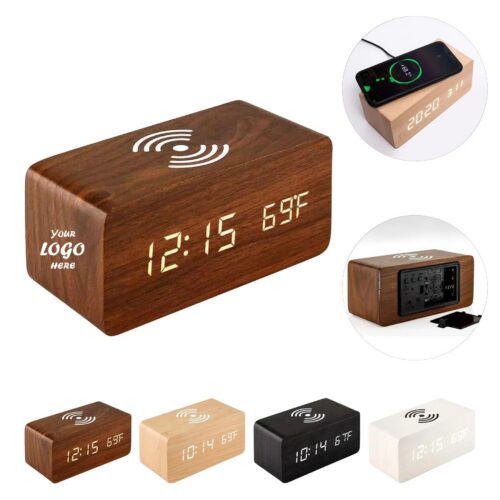 Wood Bluetooth Speaker Clock With Wireless Charger