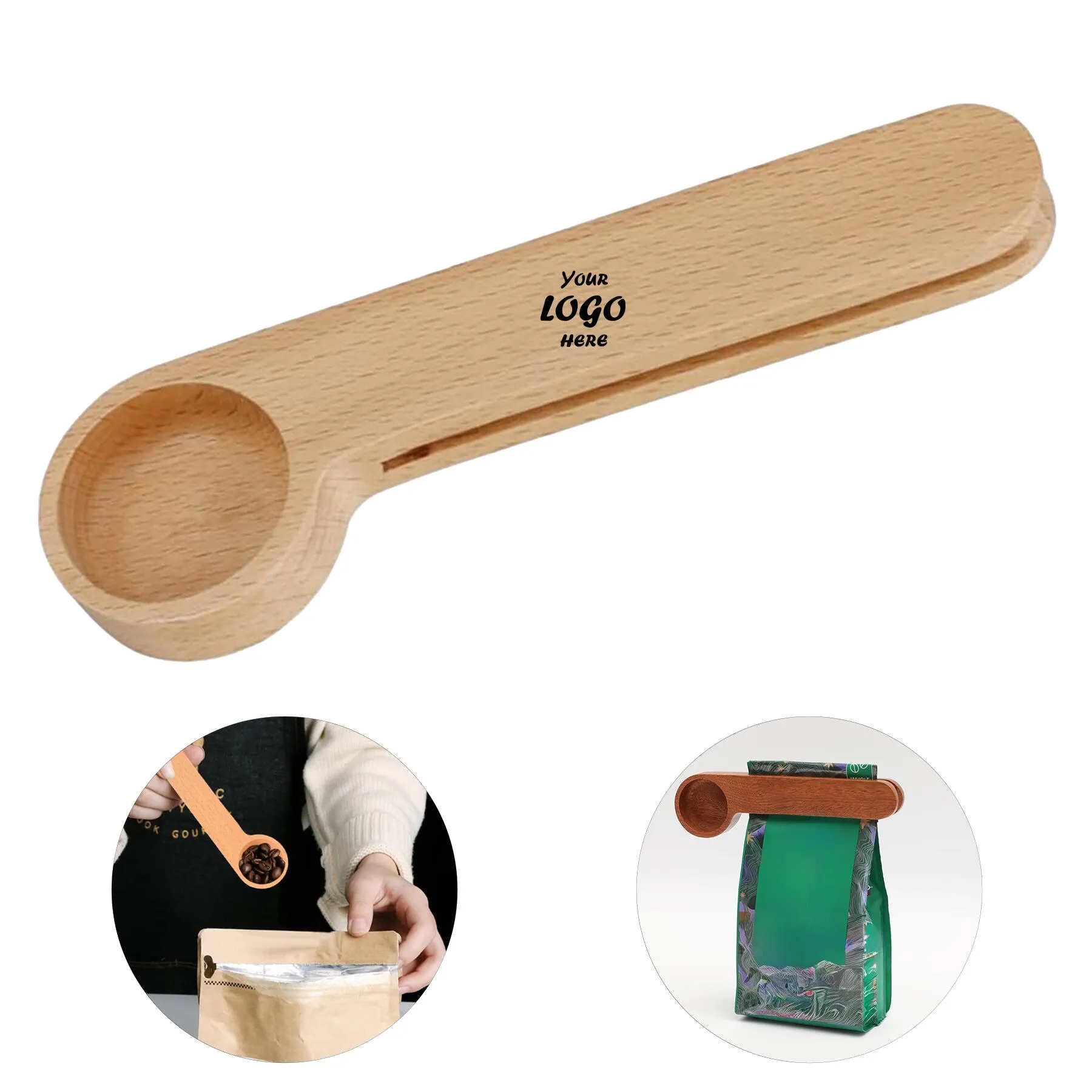 Natural Wood Coffee Scoop And Bag Clip Spoon