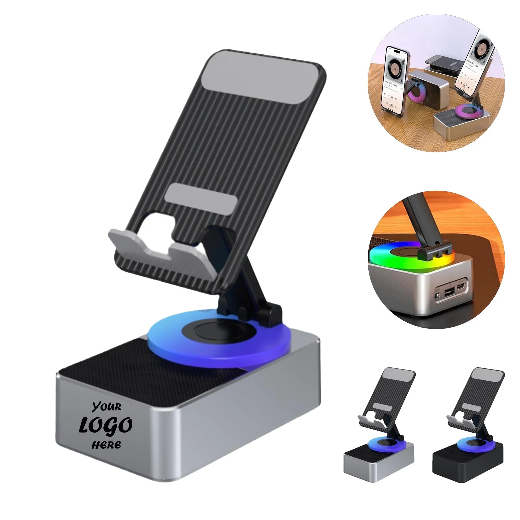 Foldable Bluetooth Speaker Phone Stand With LED Light
