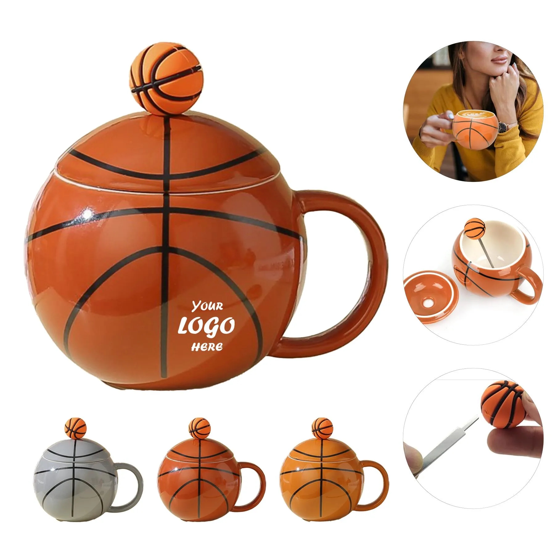Basketball Ceramic Coffee Mug With Gift Box And Spoon