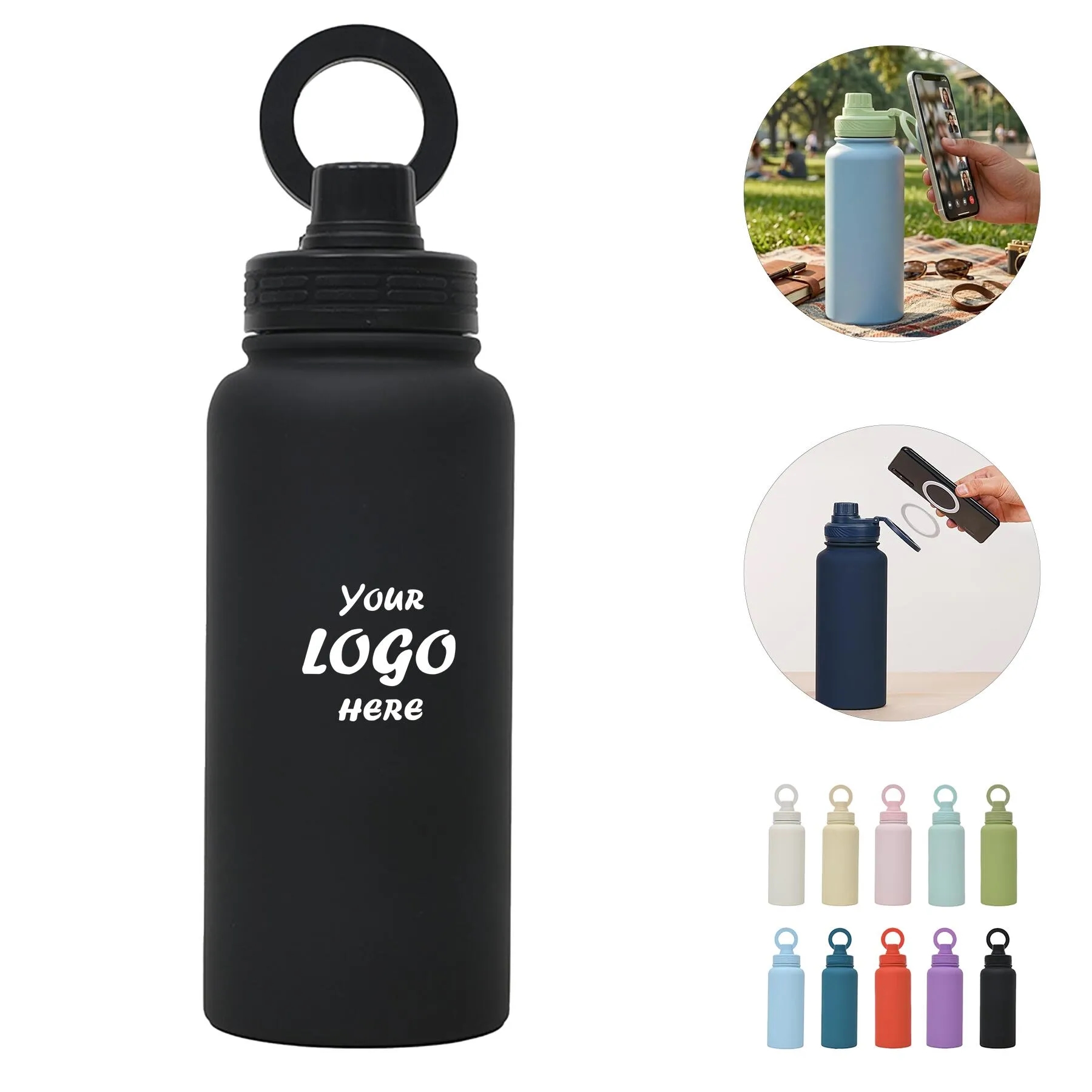 34 Oz Insulated Water Bottle With Magnetic Phone Holder