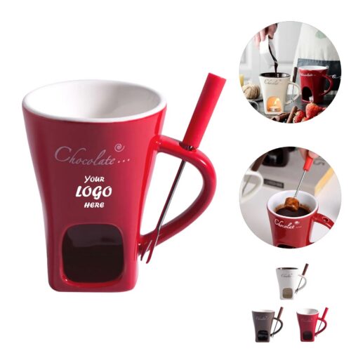 Gift Box Ceramic Chocolate Fondue Mug With Fork Holder