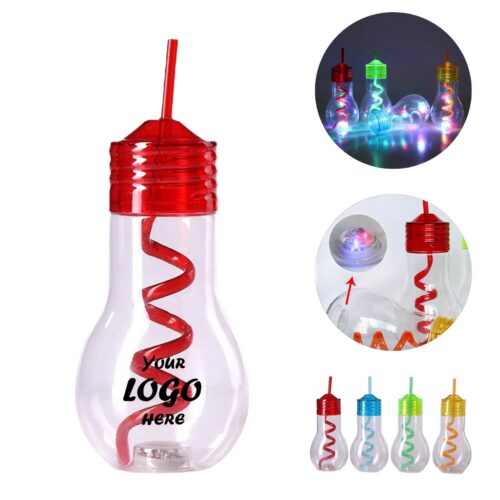 20 Oz LED Light Bulb Cup With Spiral Straw