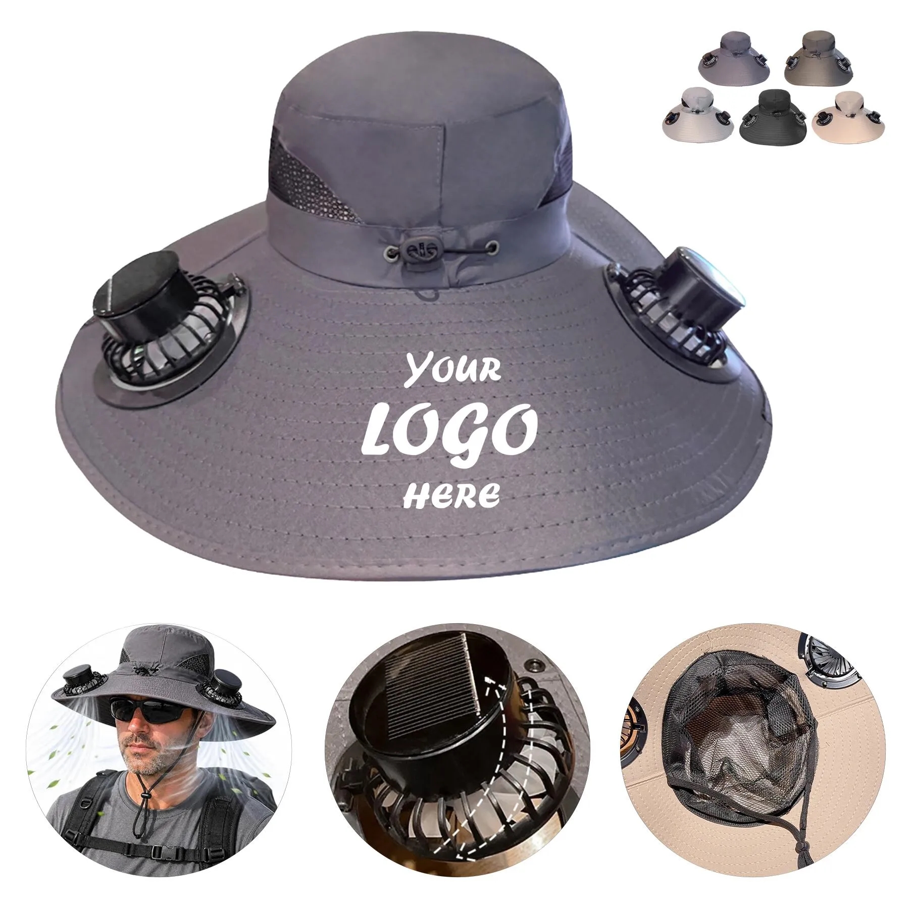 Solar Powered Cooling Fan Hat With Wide Brim Design