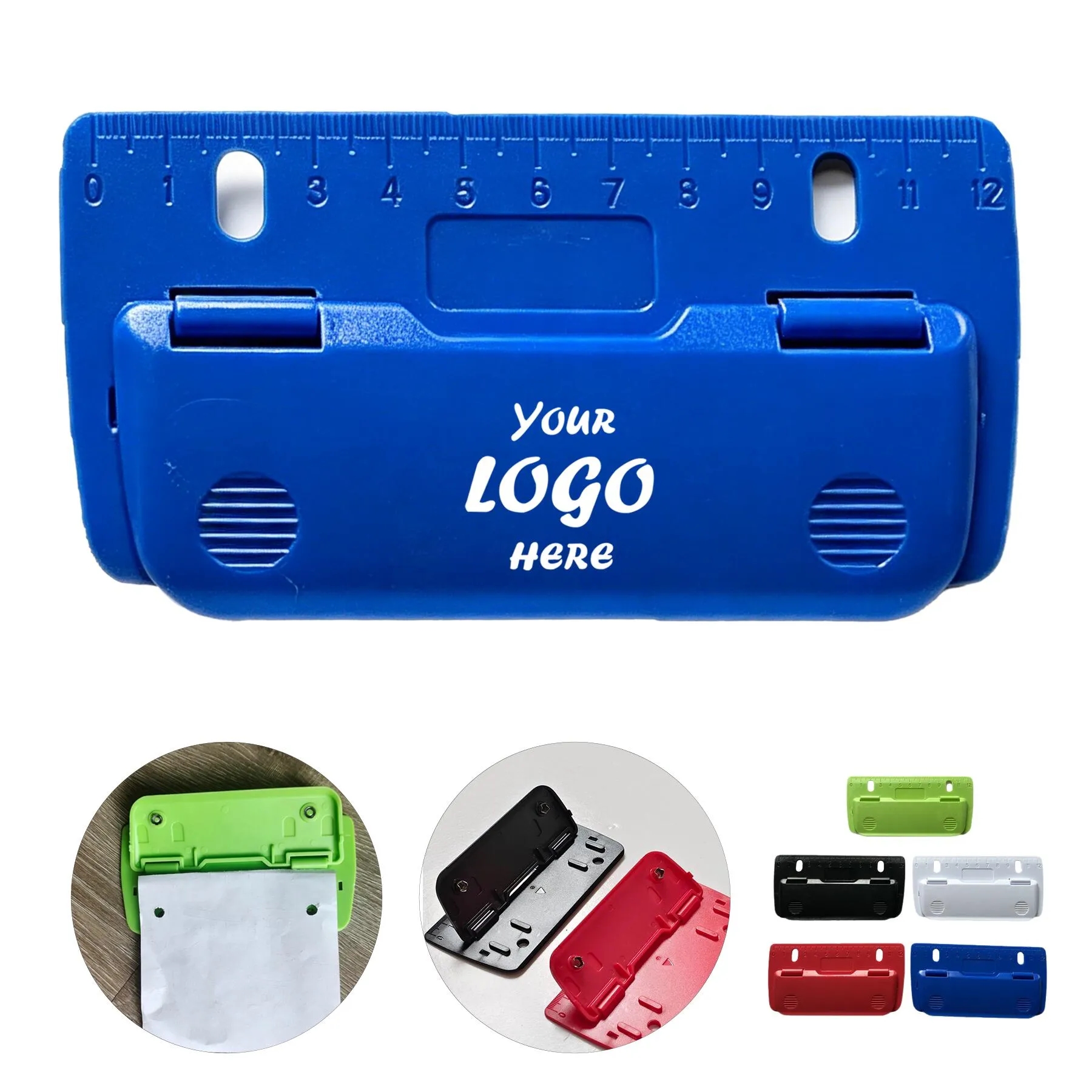Flat Two Hole Paper Punch With Built In Ruler For Binders