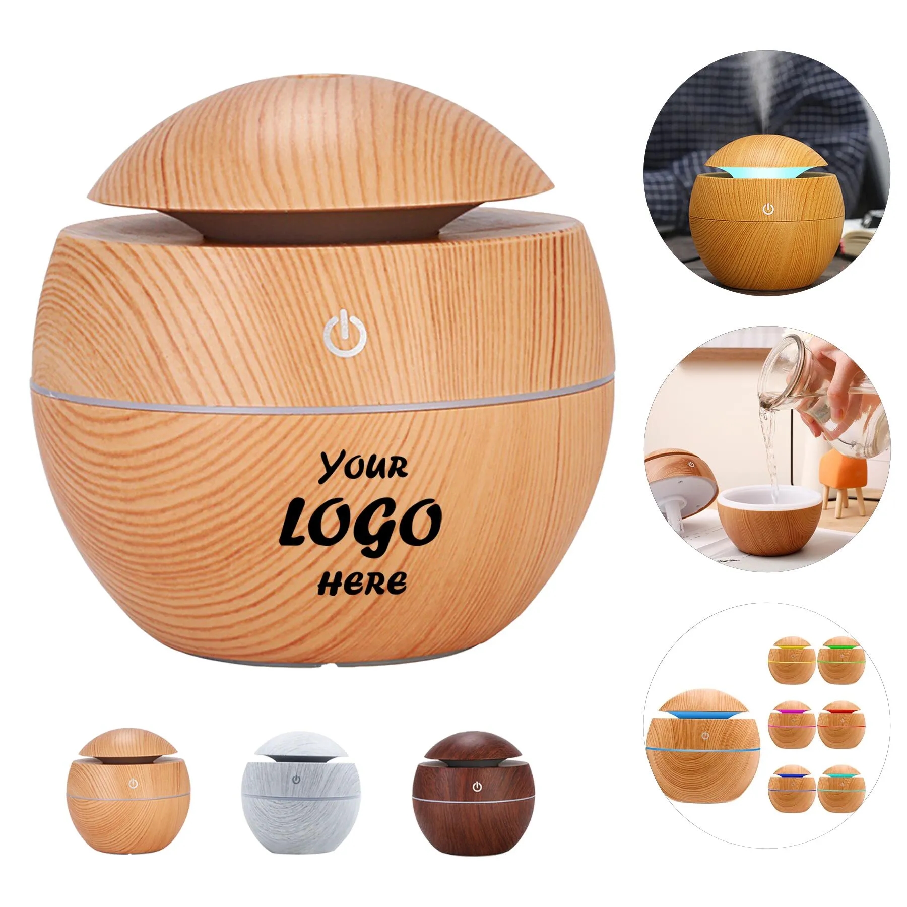 Mini Wood Grain LED Humidifier With 200 ML Water Tank