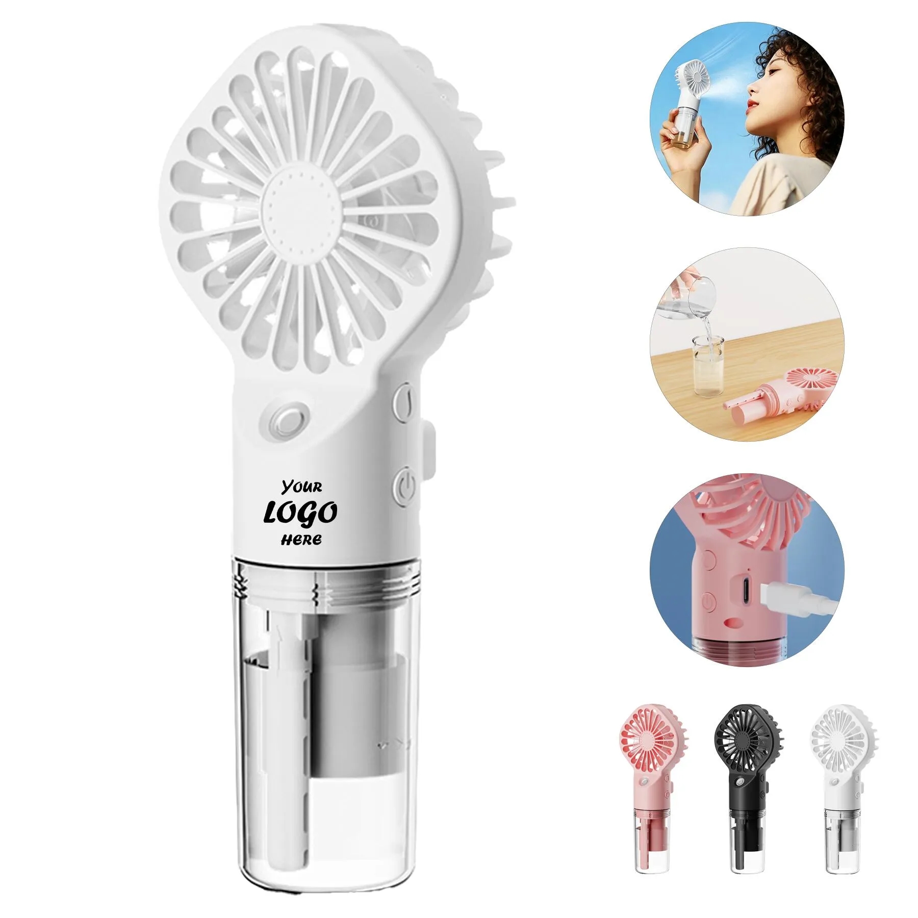 USB Rechargeable Handheld Water Misting Cooling Fan