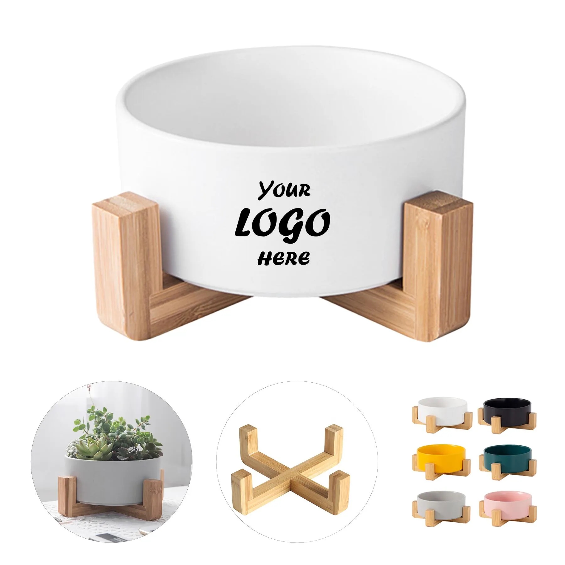 Modern Ceramic Planter Kit With Bamboo Stand