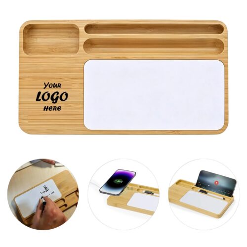 Bamboo 10W Wireless Charging Desk Organizer With Memo Pad