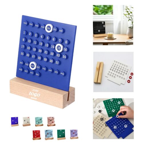 Vintage Wood Perpetual Desk Calendar With Date Blocks