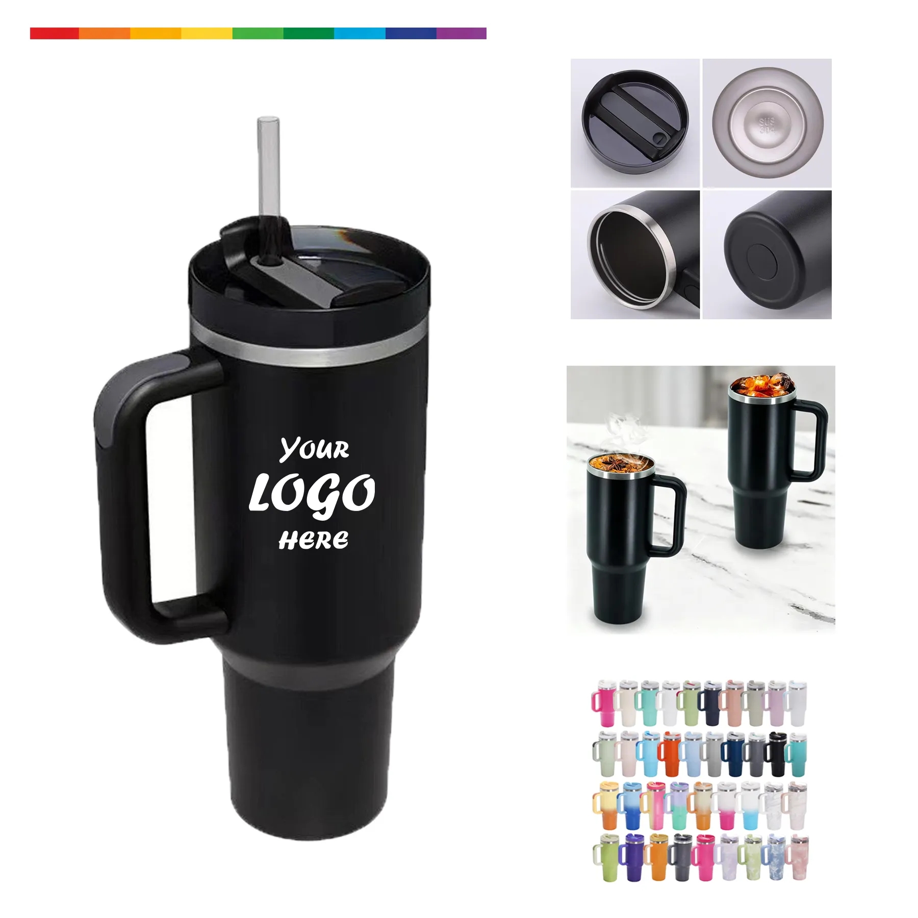 Large 40 Oz Insulated Tumbler With Handle And Straw