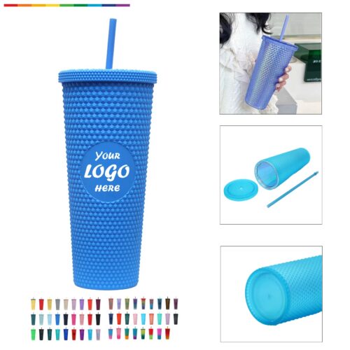 Bright 24 Oz Diamond Grip Tumbler With Straw And Lid