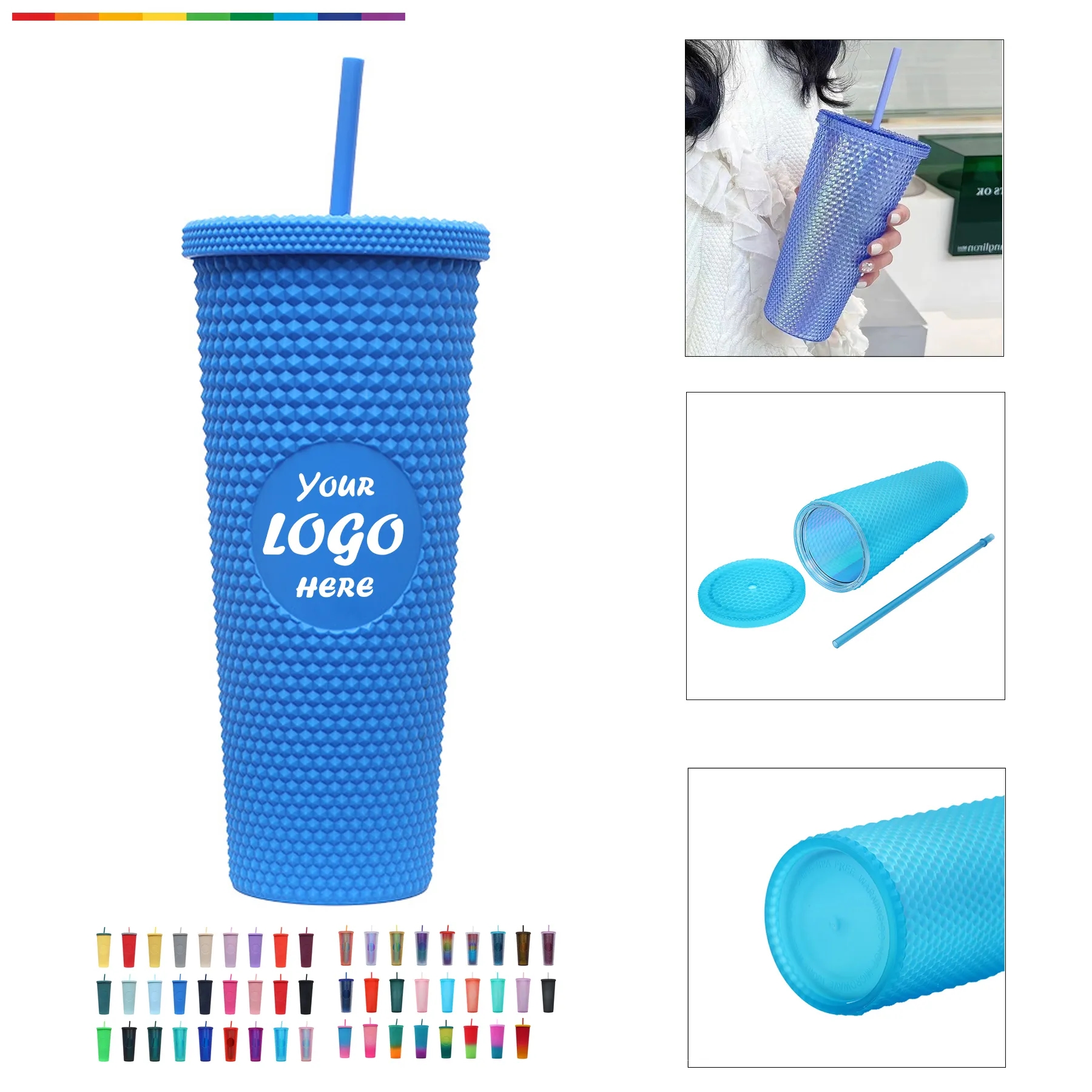 Bright 24 Oz Diamond Grip Tumbler With Straw And Lid